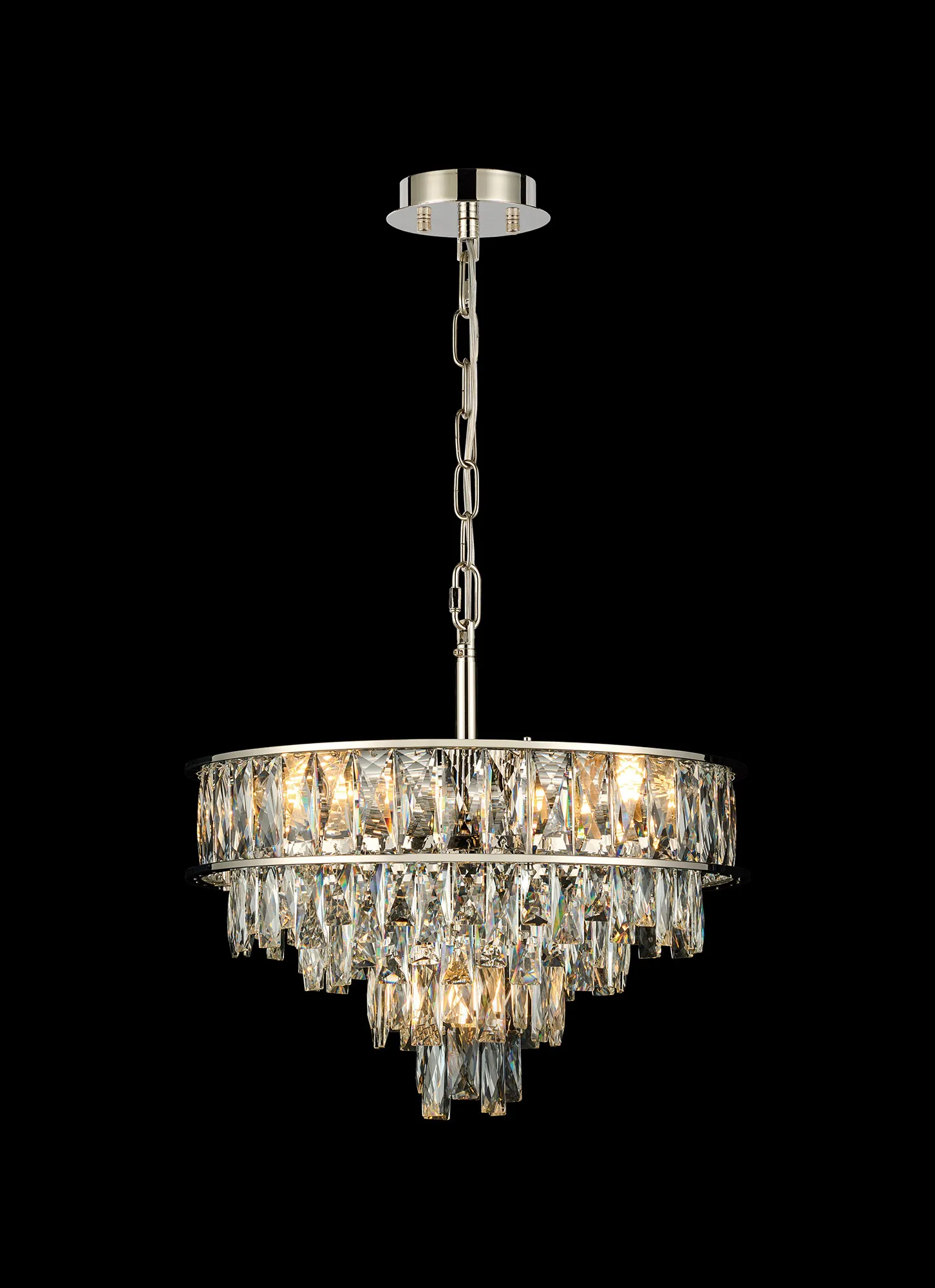 Vivienne Polished Nickel Crystal Ceiling Lights Diyas Statement Crystal Fittings